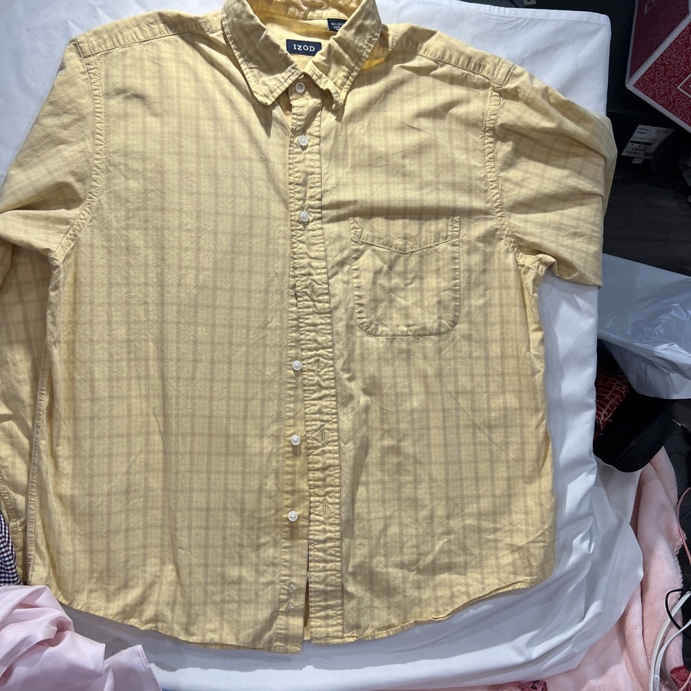 IZOD mens SIZE LARGE premium Essentials COLOR YELLOW long sleeves dress shir196